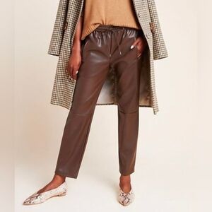 By Anthropologie Brown Vegan Leather Joggers